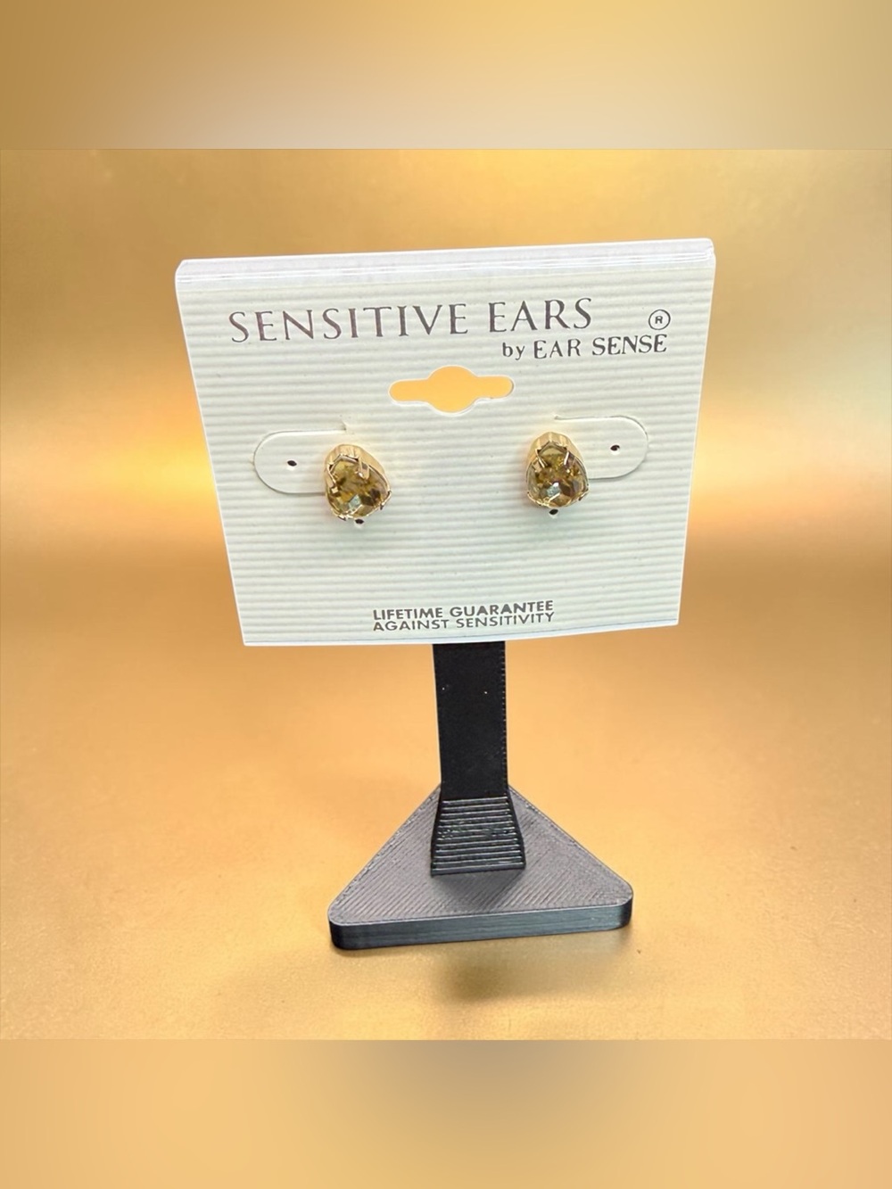 💛Sensitive Ears by Ear Sense💛Gold Faceted Crystal Teardrop Stud Earrings/NIP
